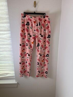 Pink Cherry & Cat Plush Pajama Pants - Women size Large
